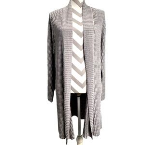 St. John Black Label Metallic Knit Duster Cardigan Open Front Long Sleeve M SP16